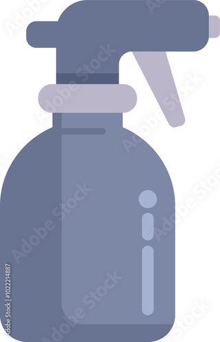 Gray plastic spray bottle standing with its nozzle on, ideal for holding cleaning products and other liquids