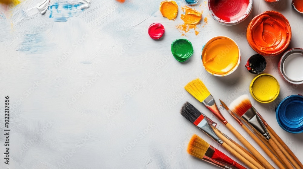 Vibrant Paints and Brushes on a Clean Canvas Vibrant Paints and Brushes on a Clean Canvas