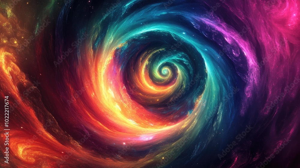 Abstract Spiral Galaxy with Vibrant Colors and Swirling Nebulae Abstract Spiral Galaxy with Vibrant Colors and Swirling Nebulae