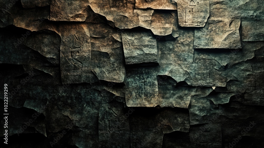Fototapeta premium Dark Textured Wall with Irregularly Shaped Stone Tiles