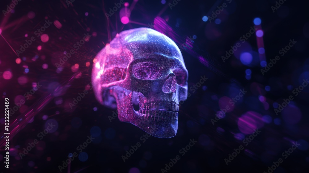 Hologram 3D glowing skull. The decoration element for Halloween. Hologram 3D glowing skull. The decoration element for Halloween.