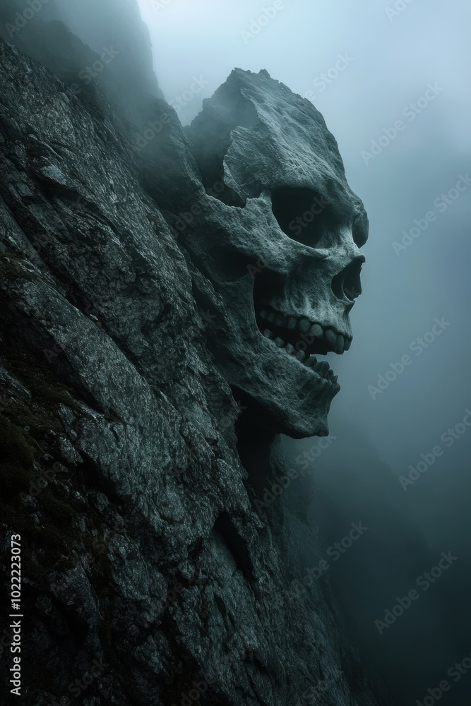 Rocky mountain in the shape of a human skull. Fantasy theme. Halloween poster. Rocky mountain in the shape of a human skull. Fantasy theme. Halloween poster.