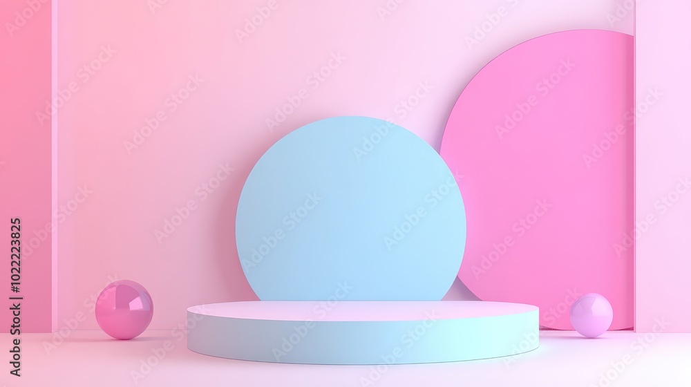 Abstract Minimalist Pastel Pink and Blue Geometric Shapes with Platform Abstract Minimalist Pastel Pink and Blue Geometric Shapes with Platform