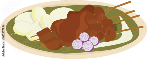 Lontong Sate Indonesian Asean Food Illustration