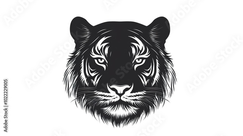 Black Sad Tiger Head Silhouette Vector Illustration, Set Against a Clean White Background, Emphasizing the Emotional Expression and Strong Features of the Tiger photo