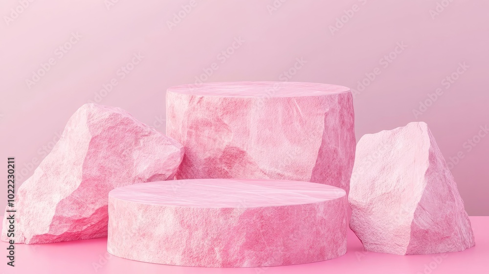 Pink Stone Platforms on Pink Background Pink Stone Platforms on Pink Background