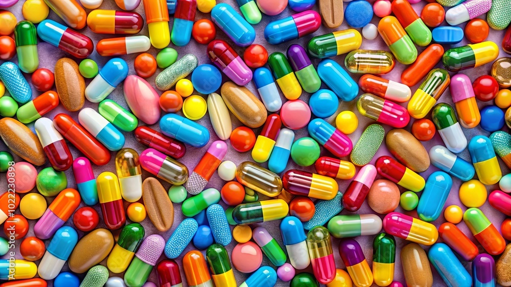 A vibrant and chaotic arrangement of colorful capsules and tablets, scattered across a smooth surface, representing the diverse nature of medication and the complexities of healthcare. A vibrant and chaotic arrangement of colorful capsules and tablets, scattered across a smooth surface, representing the diverse nature of medication and the complexities of healthcare.