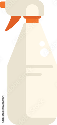 White plastic spray bottle with orange nozzle containing cleaning solution for housework