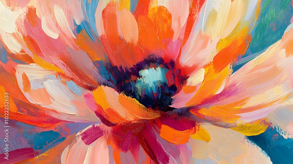 Close-up of a vibrant, colorful flower painted with oil paints. Close-up of a vibrant, colorful flower painted with oil paints.