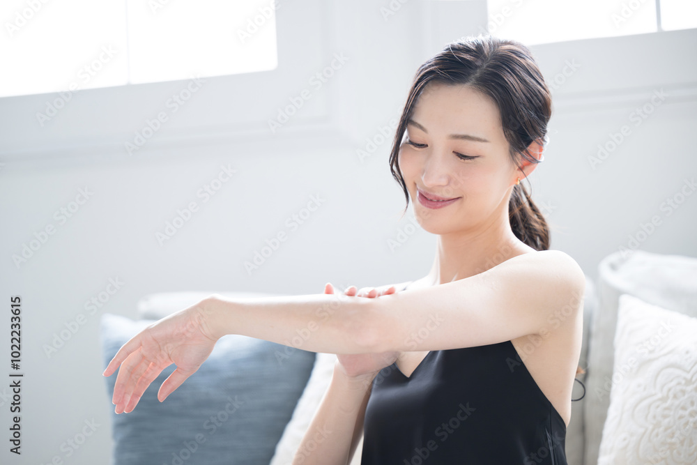Image of hands applying cream that could be used for rough and dry winter hands. Image of hands applying cream that could be used for rough and dry winter hands.