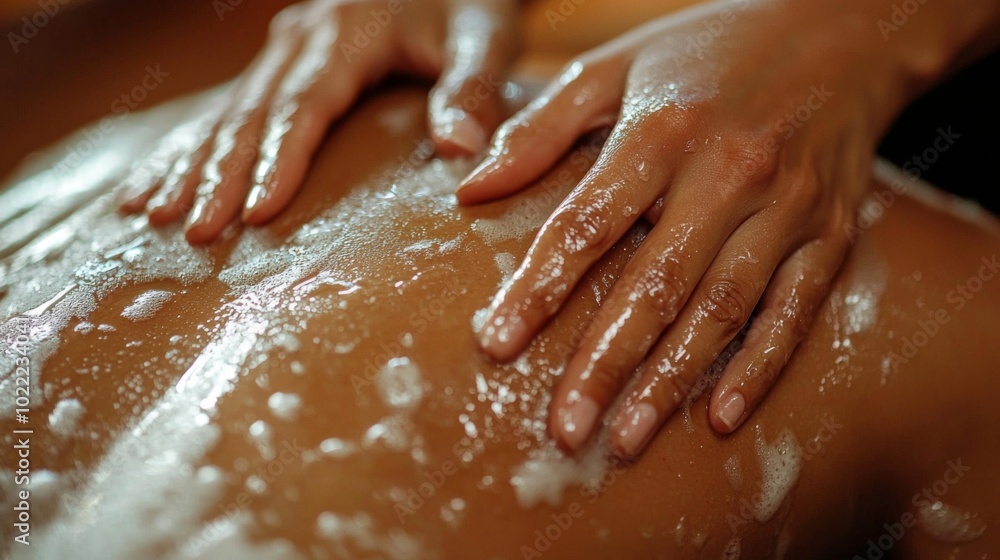 A massage therapists hands providing a shoulder massage, promoting relaxation and wellness A massage therapists hands providing a shoulder massage, promoting relaxation and wellness