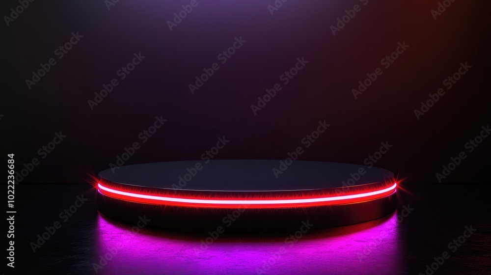 Circular Platform with Glowing Red Neon Light Circular Platform with Glowing Red Neon Light