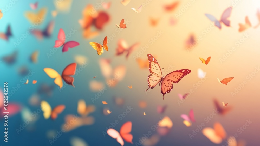 Colorful Butterflies in a Delicate Background Colorful Butterflies in a Delicate Background