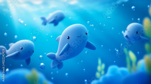 Playful Underwater Scene with Cute Whales