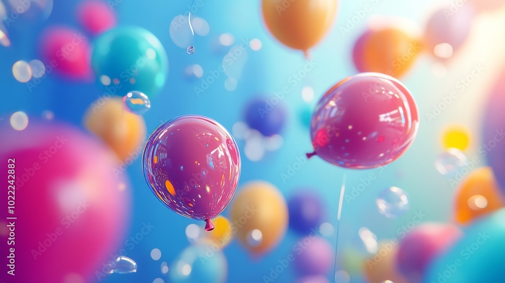 Colorful Balloons with Vivid Background and Bubbles Colorful Balloons with Vivid Background and Bubbles