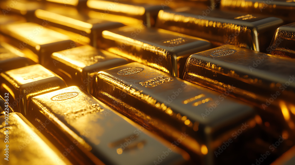 A close-up view of stacked gold bars shining in warm light, symbolizing wealth and luxury. Perfect for investment and finance themes. A close-up view of stacked gold bars shining in warm light, symbolizing wealth and luxury. Perfect for investment and finance themes.