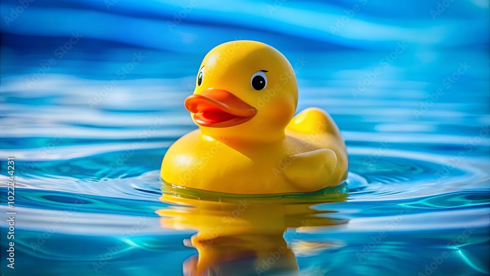A Vibrant Yellow Rubber Duck Floats Serenely on the Surface of a Rippling Blue Water Body, Its Presence Adding a Touch of Playfulness to the Tranquil Scene. A Vibrant Yellow Rubber Duck Floats Serenely on the Surface of a Rippling Blue Water Body, Its Presence Adding a Touch of Playfulness to the Tranquil Scene.