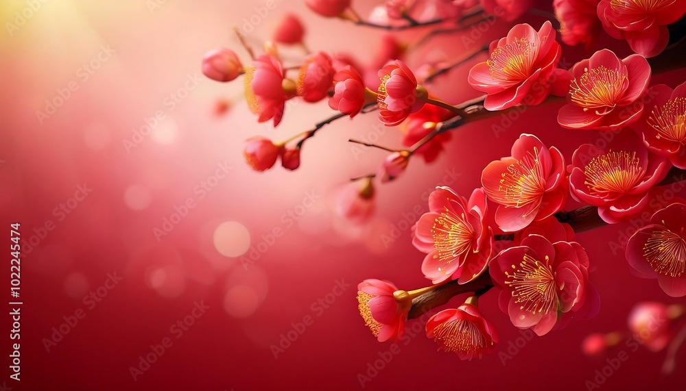 A vibrant Chinese New Year card design featuring a detailed plum blossom tree against a festive background. Generative AI A vibrant Chinese New Year card design featuring a detailed plum blossom tree against a festive background. Generative AI
