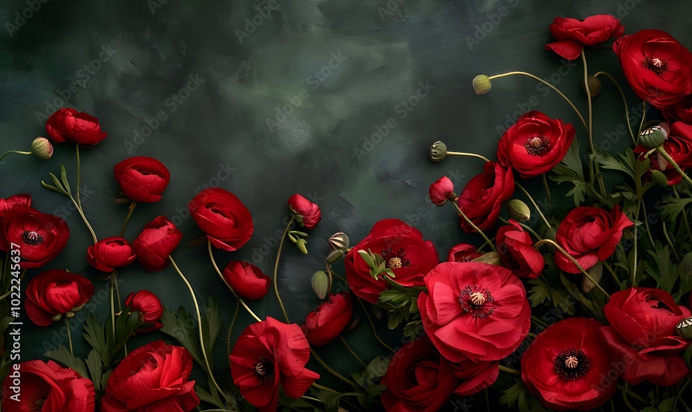 beautiful bouquet of red ranunculus flowers, close up beautiful bouquet of red ranunculus flowers, close up