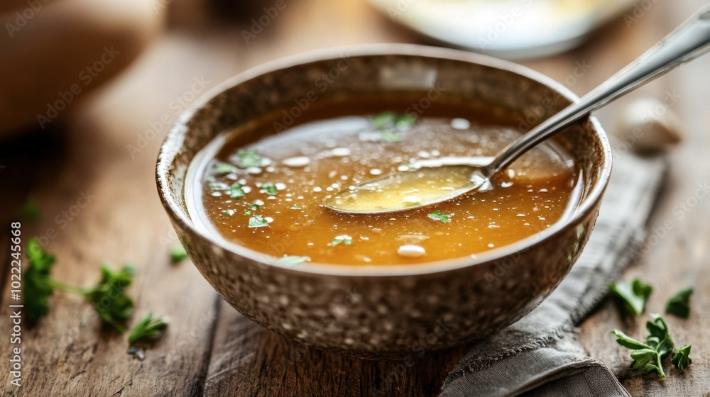 A close-up of a spoonful of soup with a fork resting beside the bowl, set in a warm kitchen. A close-up of a spoonful of soup with a fork resting beside the bowl, set in a warm kitchen.
