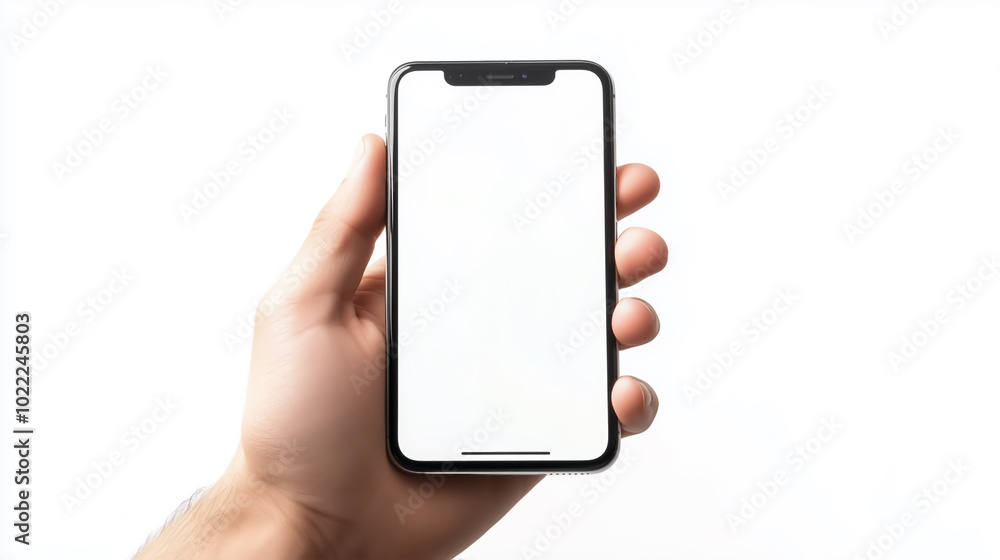 man hand holding a white screen smart phone isolated on white background man hand holding a white screen smart phone isolated on white background