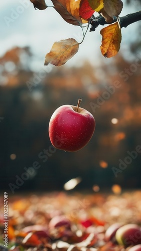 Slowmotion of an apple falling from a tree, falling apple, autumn harvest