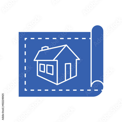 blue print house layout icon flat blue vector design illustration