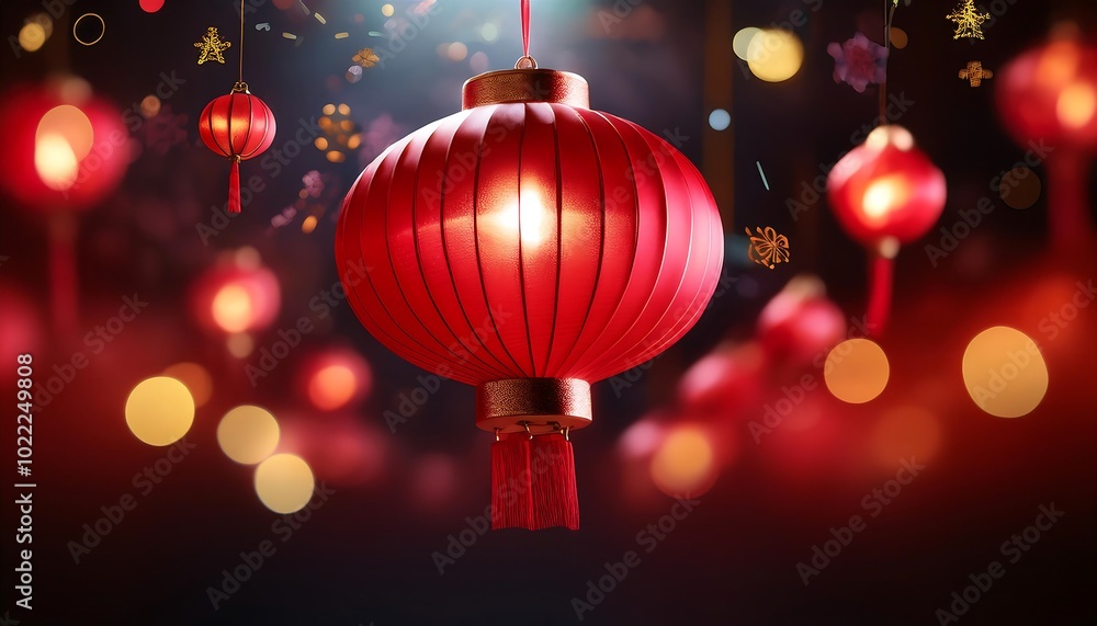 A vibrant red Chinese lantern illuminating the night with soft warmth and intricate details. Generative AI A vibrant red Chinese lantern illuminating the night with soft warmth and intricate details. Generative AI