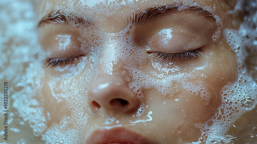 Close Up of a Woman's Face Covered in Bubbles Close Up of a Woman's Face Covered in Bubbles