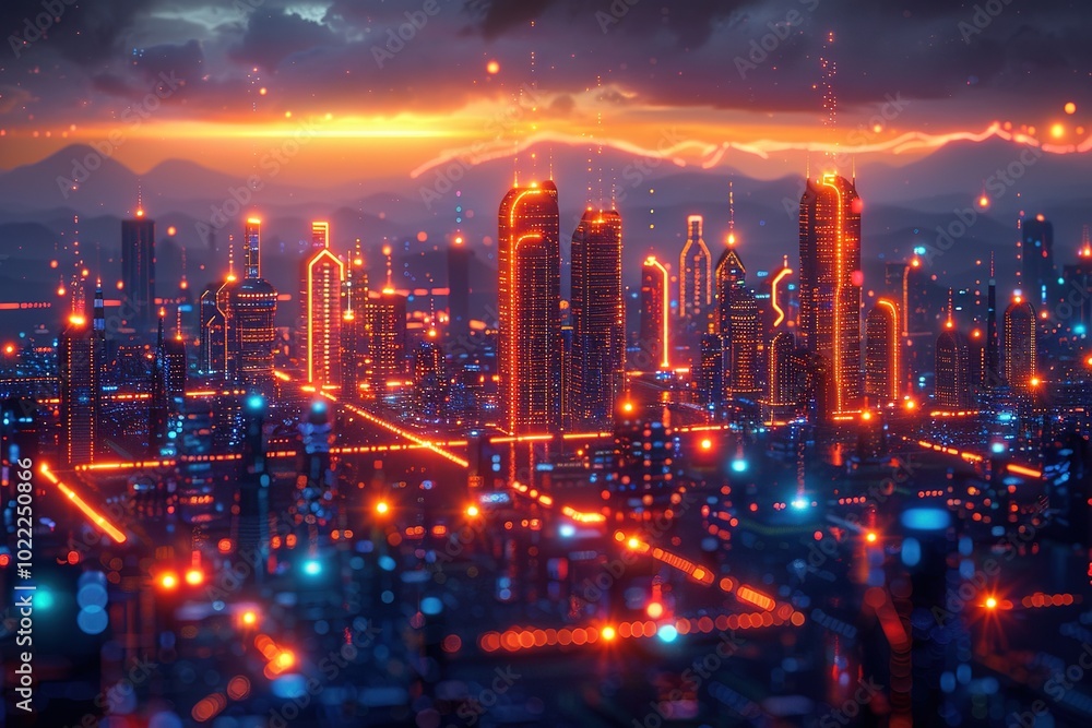 Fototapeta premium A smart city hotel where AI customizes your stay, from room temperature to recommended