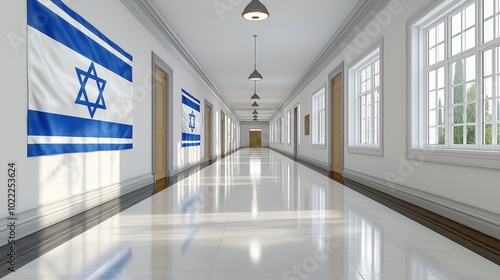 Israeli Flag Hanging In School Hallway Interior Design