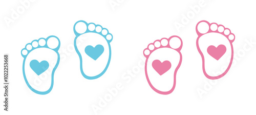 baby footprint blue pink vector design illustration