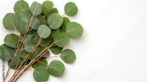 Eucalyptus Leaves Border on White Background   Fresh Greenery  Botanical Design  Natural T