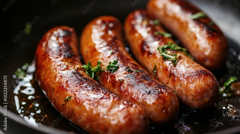 Ham sausage being fried in a pan, with sizzling sounds and golden-brown edges, ready to be served as part of a hearty meal. Ham sausage being fried in a pan, with sizzling sounds and golden-brown edges, ready to be served as part of a hearty meal.