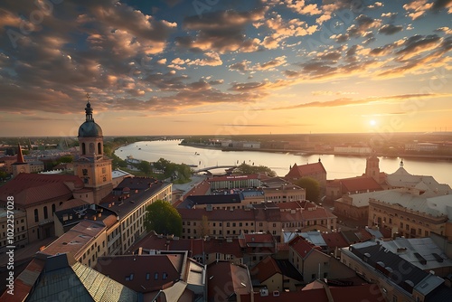 RIga rooftop view panorama at sunset