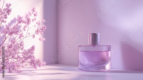 Elegant Purple Perfume Bottle with Floral Accent