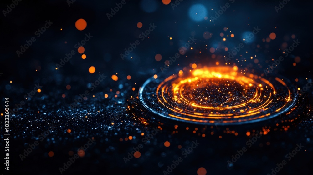 Abstract glowing circles with sparks on a dark background, suitable for digital design. Abstract glowing circles with sparks on a dark background, suitable for digital design.