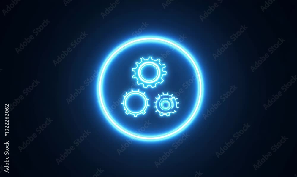 Glowing Neon Setting Icon with Spinning Gears Animation Glowing Neon Setting Icon with Spinning Gears Animation