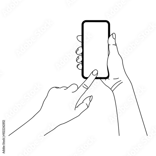 line drawing of a hand using a smartphone