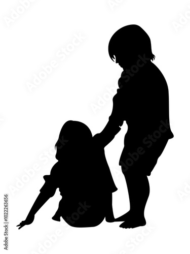 silhouettes of children helping each other