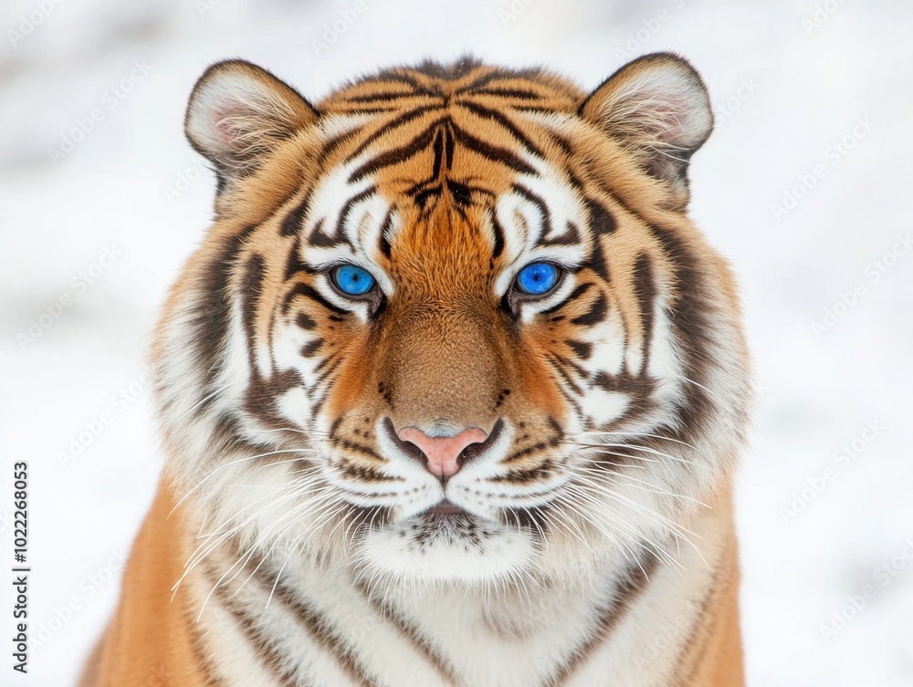 Obraz premium 野生動物の写真撮影のための冬の風景に映る虹彩異色症の雄大なトラ