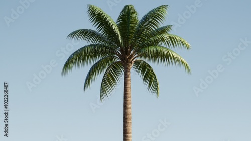 Tropical Palm Tree 3D Rendering Isolated on Clear Sky Background