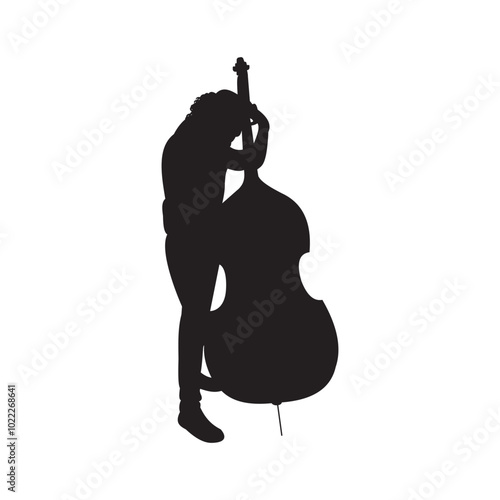 man contra bass player silhouette