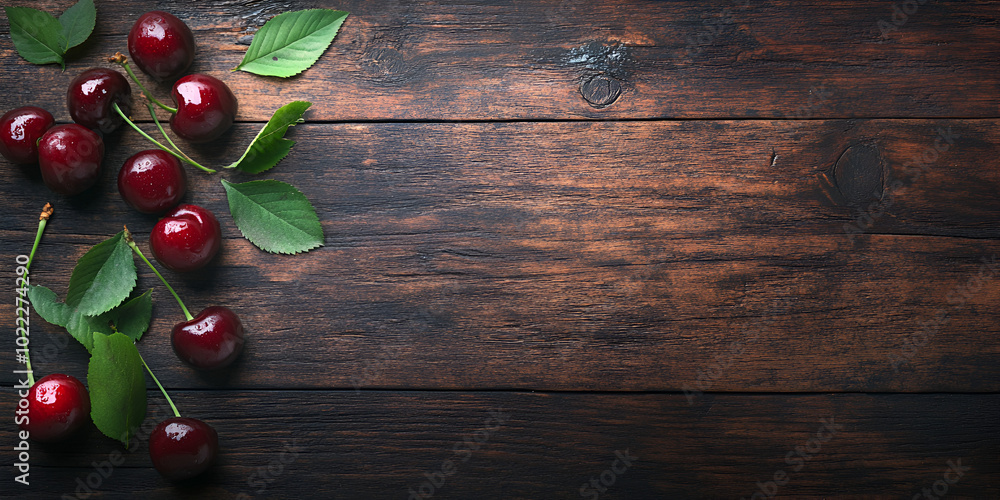 Cherries on Rustic Wooden Surface - Fresh Fruit Close-Up Cherries on Rustic Wooden Surface - Fresh Fruit Close-Up