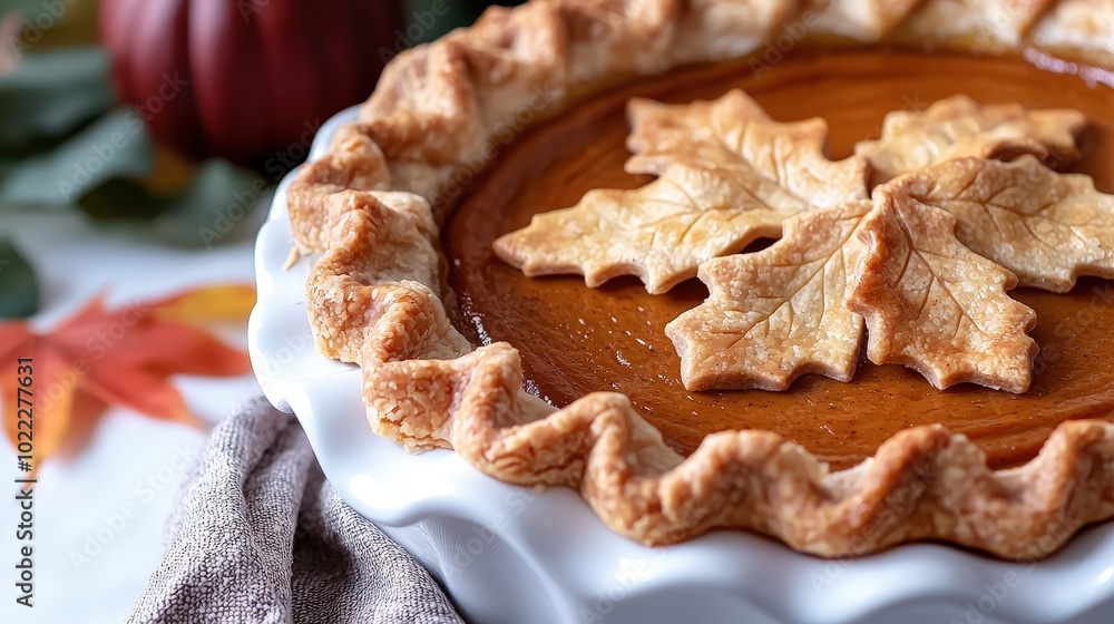 Homemade Pumpkin Pie with Leaf Crust for Thanksgiving Feast Homemade Pumpkin Pie with Leaf Crust for Thanksgiving Feast