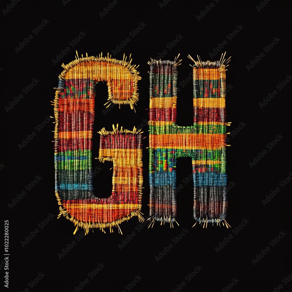 Colorful Textile Letter Design on a Black Background Colorful Textile Letter Design on a Black Background