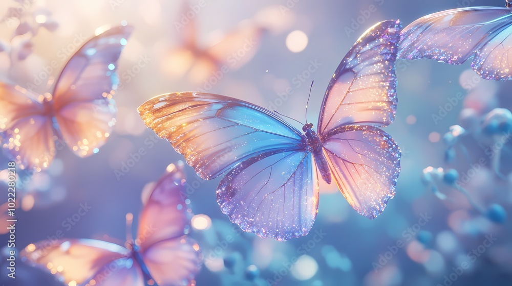 Digital technology colorful holographic butterfly group poster background Digital technology colorful holographic butterfly group poster background