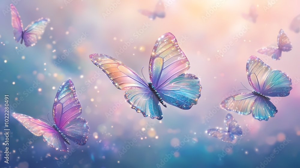 Digital technology colorful holographic butterfly group poster background Digital technology colorful holographic butterfly group poster background