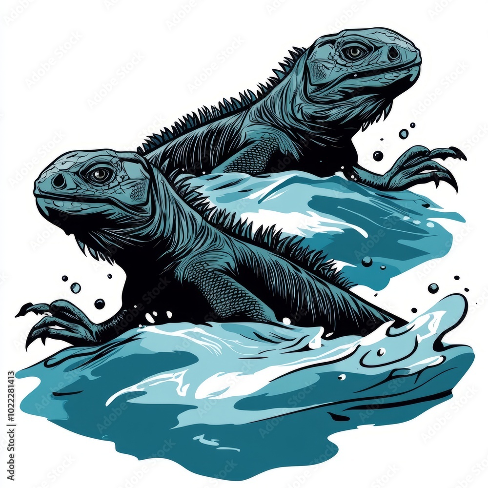 Two Lizards Swimming in Turquoise Water Two Lizards Swimming in Turquoise Water