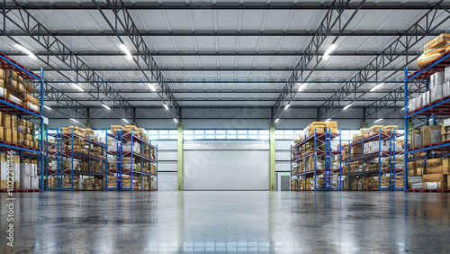Interior of a bright hangar. industrial premises. 3d illustration